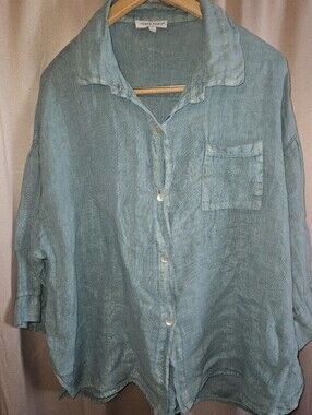 Tempo Paris Seafoam Linen Oversized Button-Down Shirt